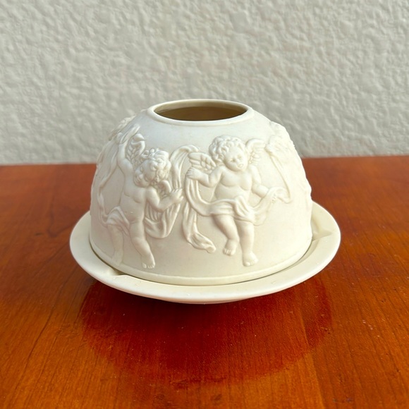 Lithophane Fairy Lamp Candle Holder Cherubs Angel Domed - Picture 1 of 6